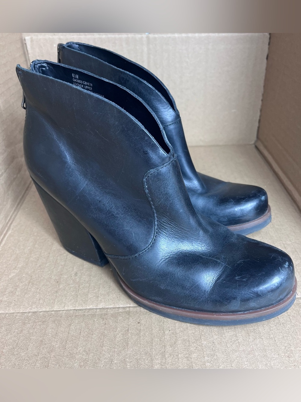 Korks Gemini V Black Leather High Heel Ankle Boots Women's 6.5 Block Booties